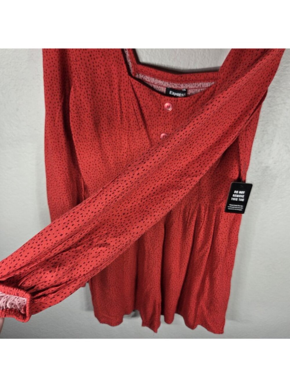 Express Smocked Polka Dot Red Long Sleeve Romper Size S Button Up - Picture 7 of 16